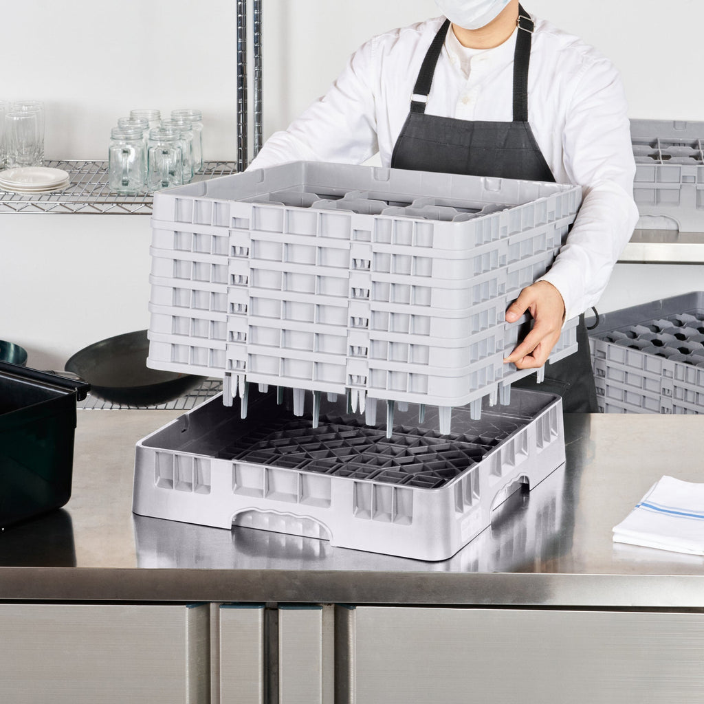 Clean Tek Professional Gray Glass Rack - 16 Compartments, 1 Full Drop and 5 Half Drop Extenders - 19 3/4" x 19 3/4" x 13 3/4" - 1 count box