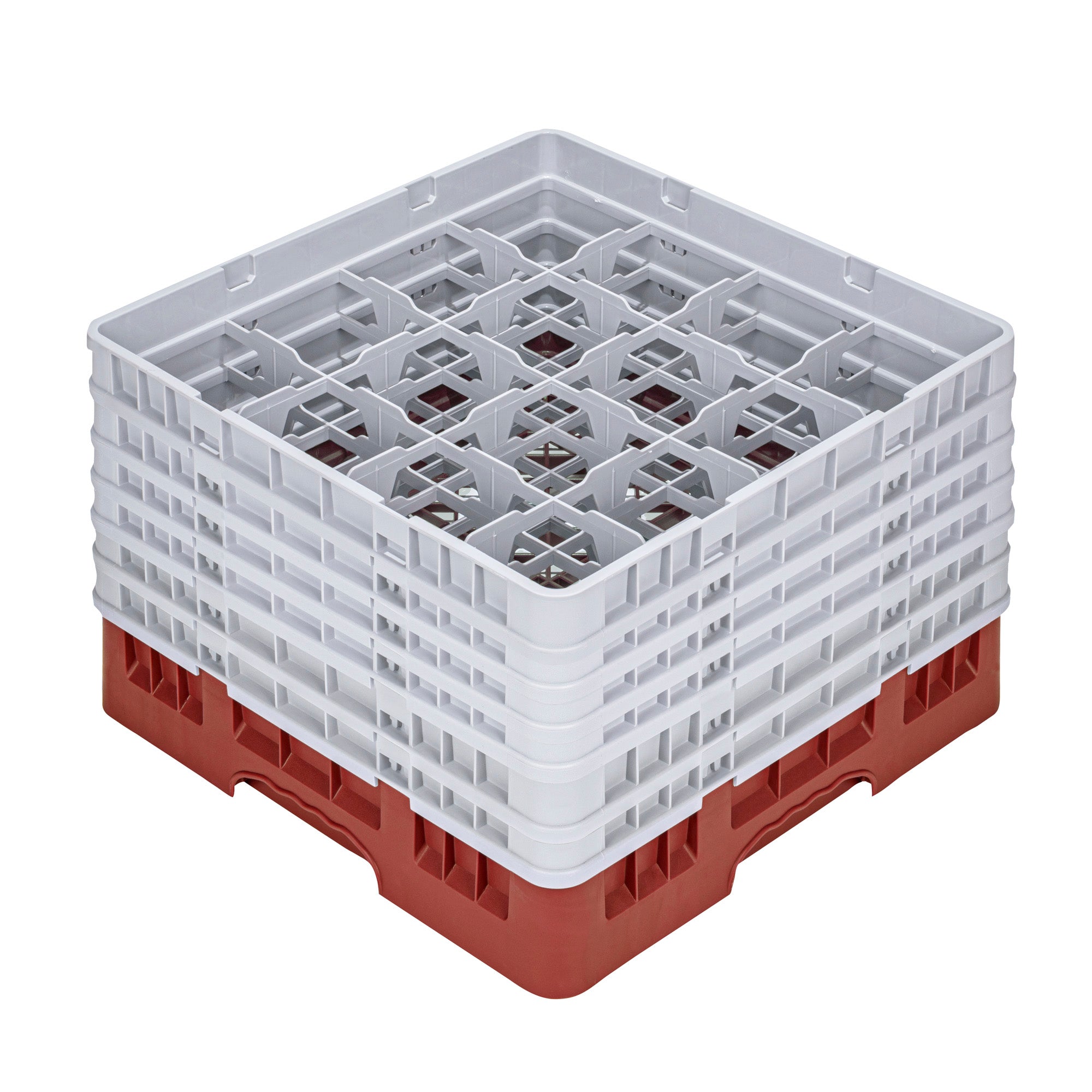 Clean Tek Professional Red Glass Rack - 16 Compartments, 1 Full Drop and 5 Half Drop Extenders - 19 3/4" x 19 3/4" x 13 3/4" - 1 count box