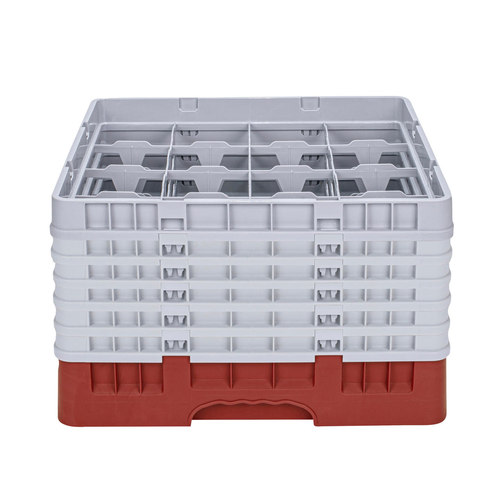 Clean Tek Professional Red Glass Rack - 16 Compartments, 1 Full Drop and 5 Half Drop Extenders - 19 3/4" x 19 3/4" x 13 3/4" - 1 count box