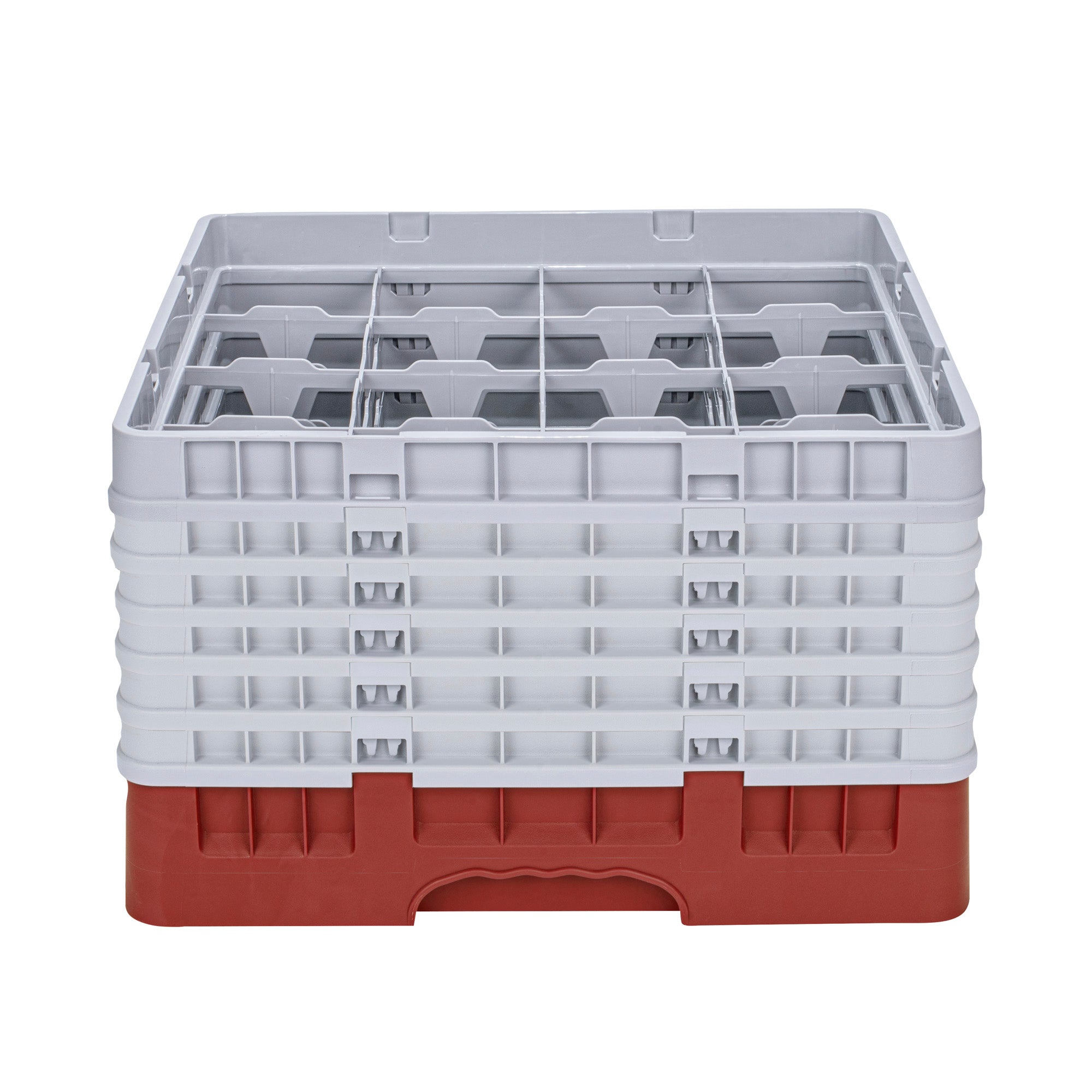 Clean Tek Professional Red Glass Rack - 16 Compartments, 1 Full Drop and 5 Half Drop Extenders - 19 3/4" x 19 3/4" x 13 3/4" - 1 count box