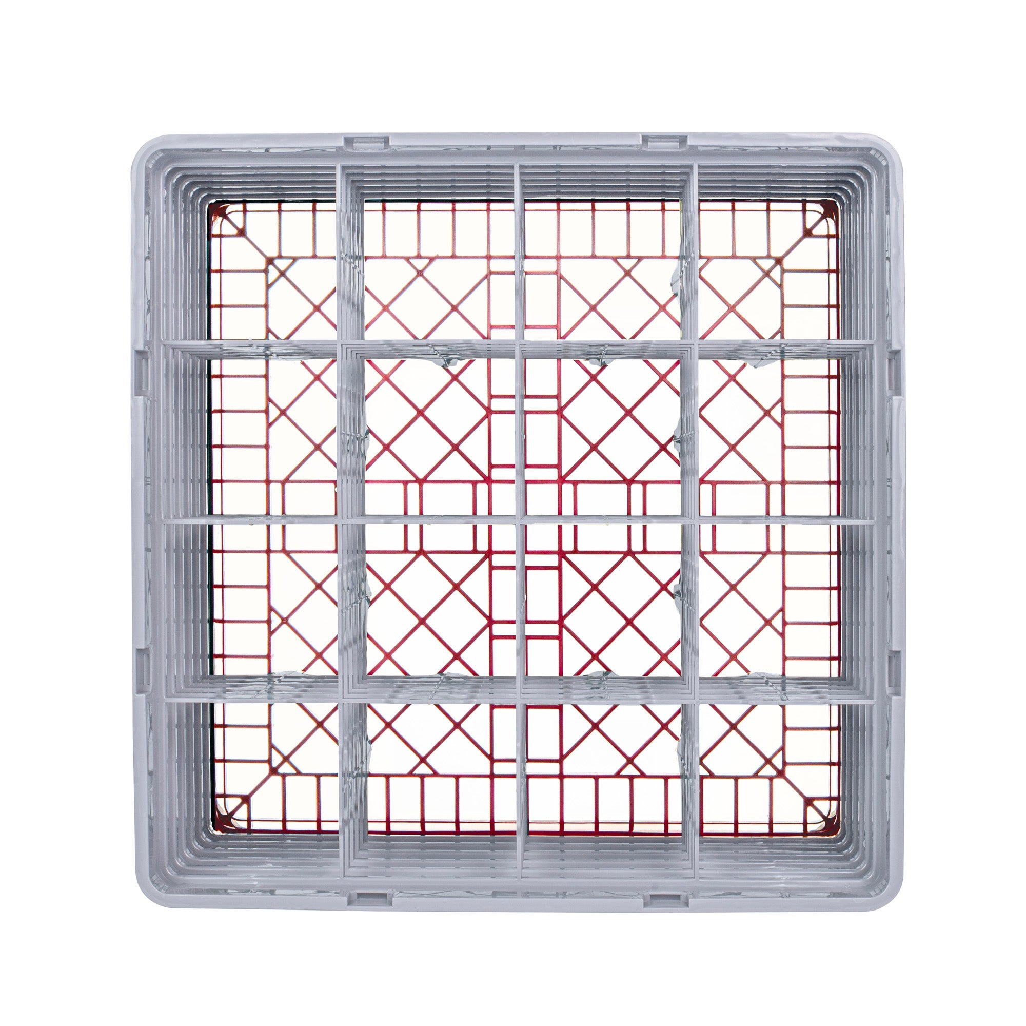 Clean Tek Professional Red Glass Rack - 16 Compartments, 1 Full Drop and 5 Half Drop Extenders - 19 3/4" x 19 3/4" x 13 3/4" - 1 count box