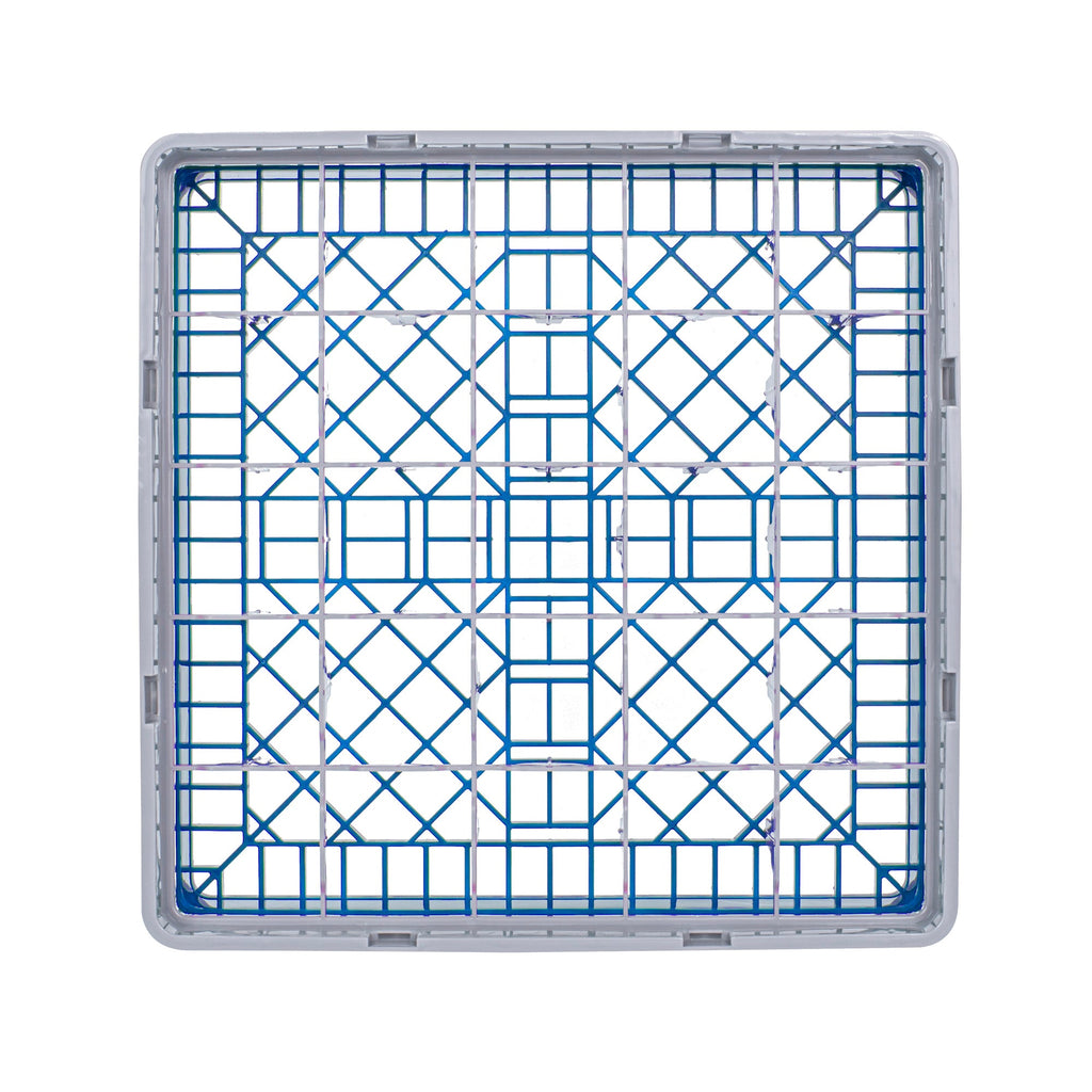 Clean Tek Professional Blue Glass Rack - 25 Compartments, 1 Full Drop Extender - 19 3/4" x 19 3/4" x 5 3/4" - 1 count box