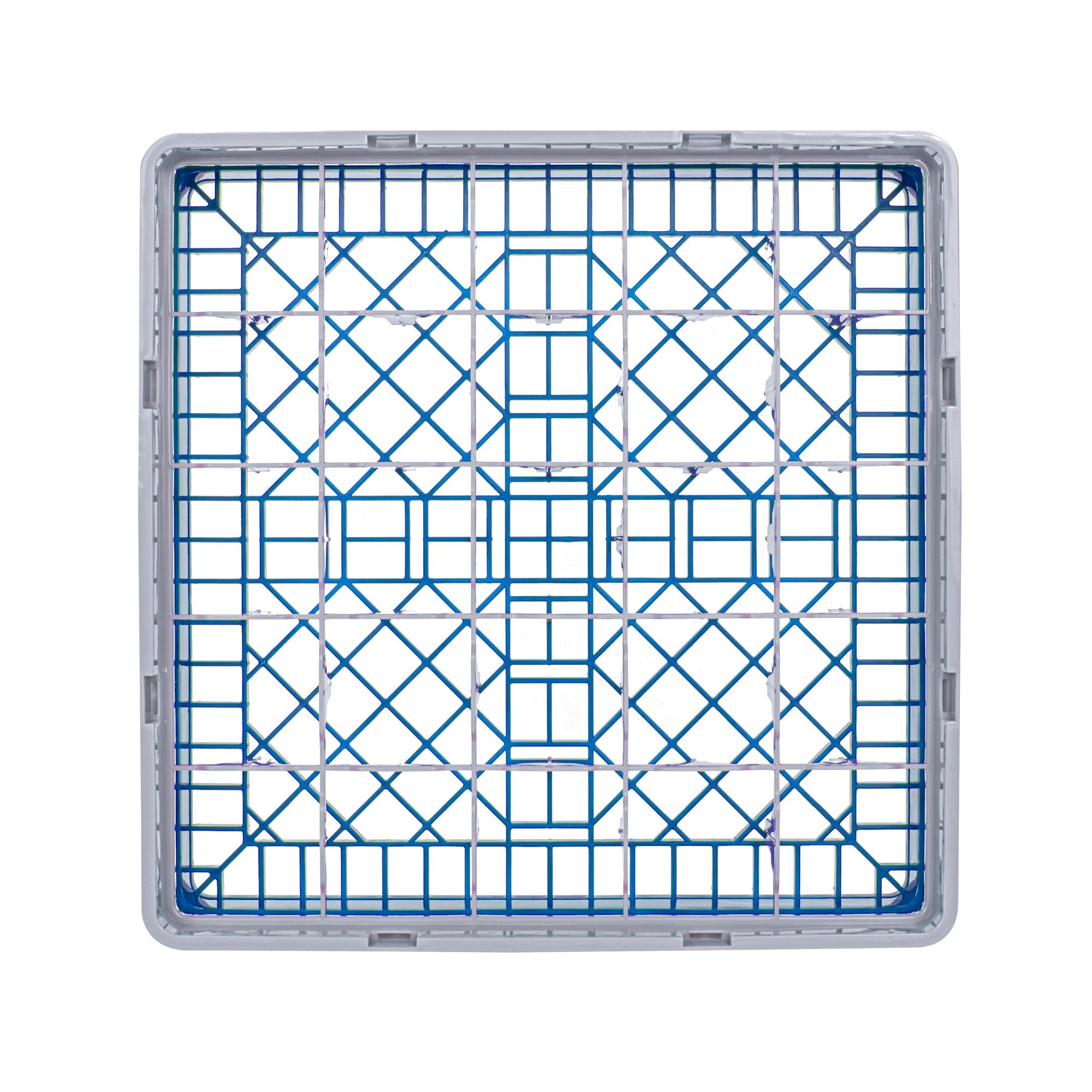Clean Tek Professional Blue Glass Rack - 25 Compartments, 1 Full Drop Extender - 19 3/4" x 19 3/4" x 5 3/4" - 1 count box