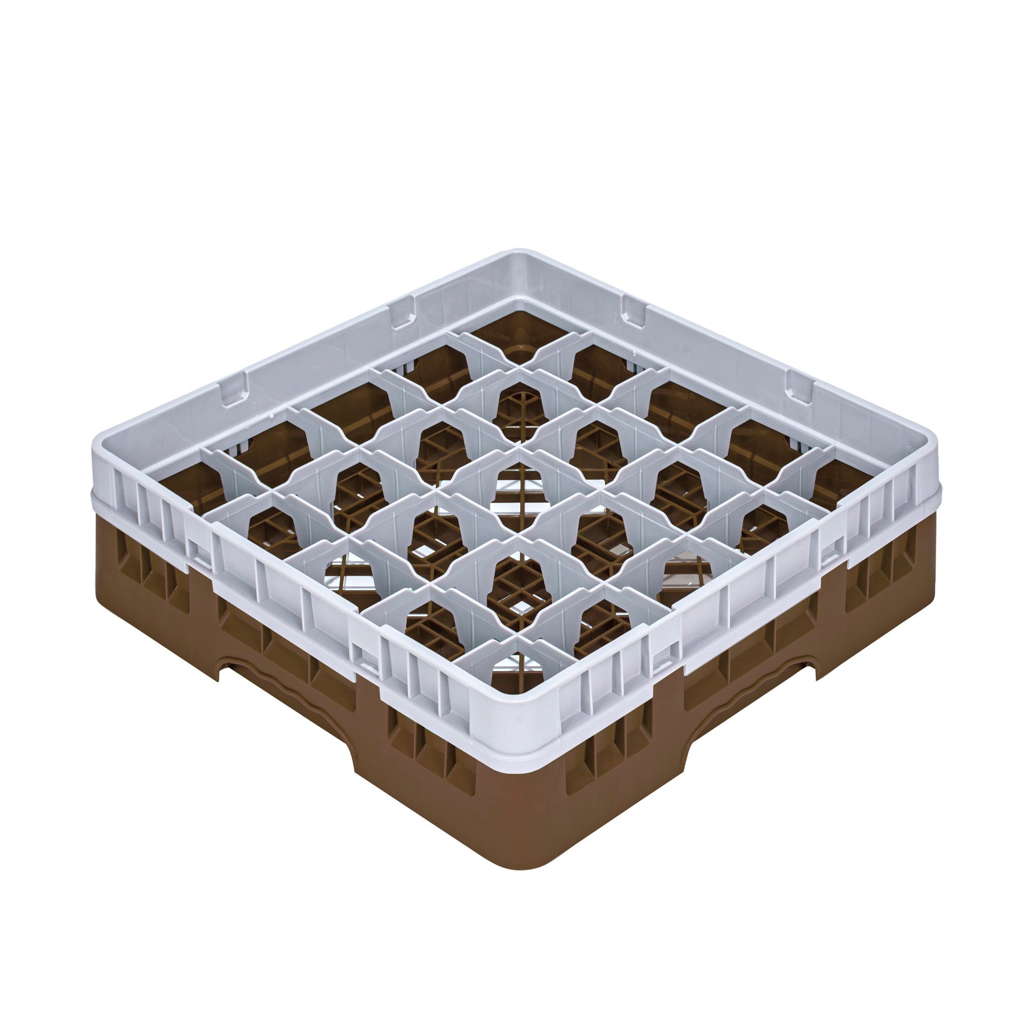 Clean Tek Professional Brown Glass Rack - 25 Compartments, 1 Full Drop Extender - 19 3/4" x 19 3/4" x 5 3/4" - 1 count box