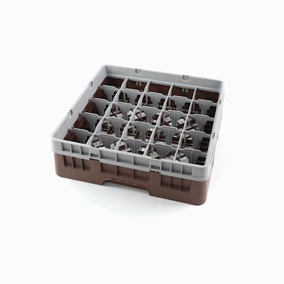 Clean Tek Professional Brown Glass Rack - 25 Compartments, 1 Full Drop Extender - 19 3/4" x 19 3/4" x 5 3/4" - 1 count box