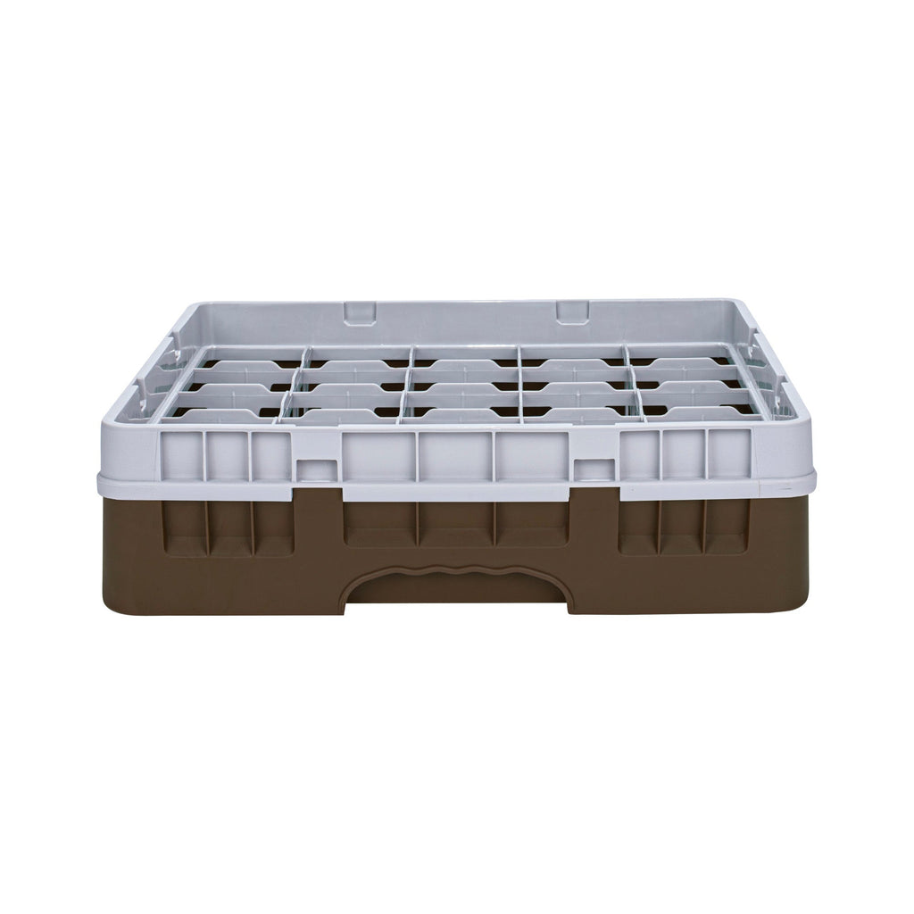 Clean Tek Professional Brown Glass Rack - 25 Compartments, 1 Full Drop Extender - 19 3/4" x 19 3/4" x 5 3/4" - 1 count box