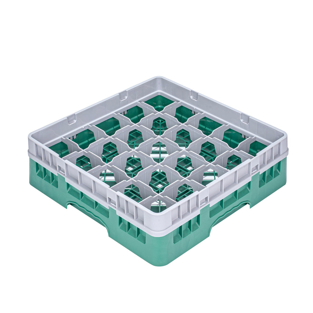 Clean Tek Professional Green Glass Rack - 25 Compartments, 1 Full Drop Extender - 19 3/4" x 19 3/4" x 5 3/4" - 1 count box