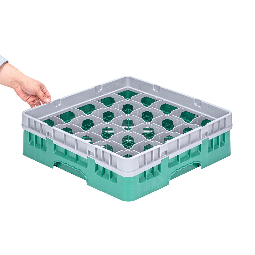 Clean Tek Professional Green Glass Rack - 25 Compartments, 1 Full Drop Extender - 19 3/4" x 19 3/4" x 5 3/4" - 1 count box