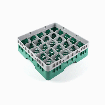 Clean Tek Professional Green Glass Rack - 25 Compartments, 1 Full Drop Extender - 19 3/4" x 19 3/4" x 5 3/4" - 1 count box