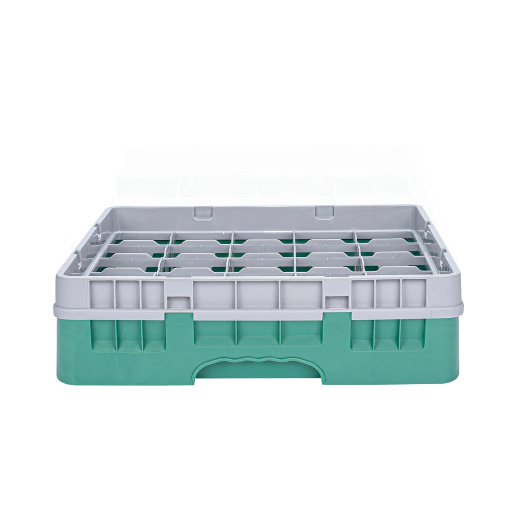 Clean Tek Professional Green Glass Rack - 25 Compartments, 1 Full Drop Extender - 19 3/4" x 19 3/4" x 5 3/4" - 1 count box