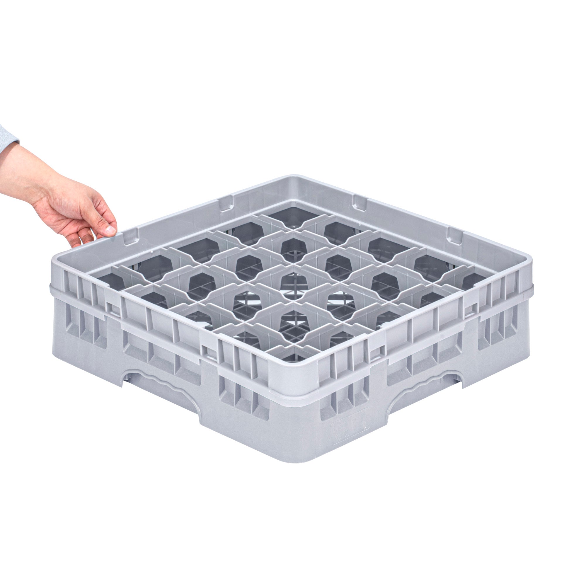 Clean Tek Professional Gray Glass Rack - 25 Compartments, 1 Full Drop Extender - 19 3/4" x 19 3/4" x 5 3/4" - 1 count box