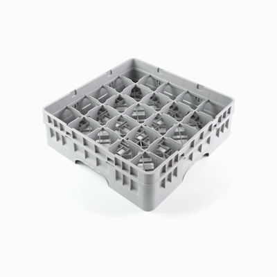 Clean Tek Professional Gray Glass Rack - 25 Compartments, 1 Full Drop Extender - 19 3/4" x 19 3/4" x 5 3/4" - 1 count box