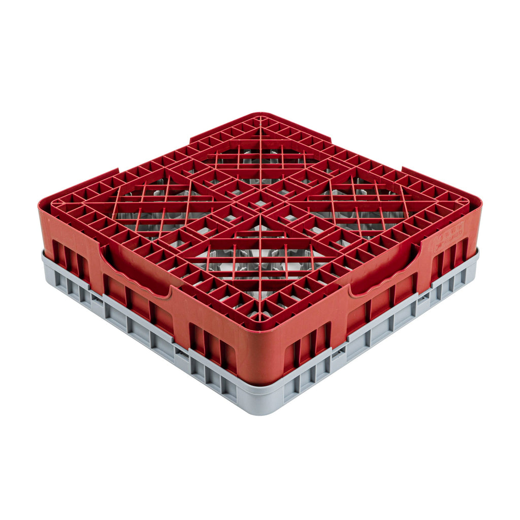 Clean Tek Professional Red Glass Rack - 25 Compartments, 1 Full Drop Extender - 19 3/4" x 19 3/4" x 5 3/4" - 1 count box