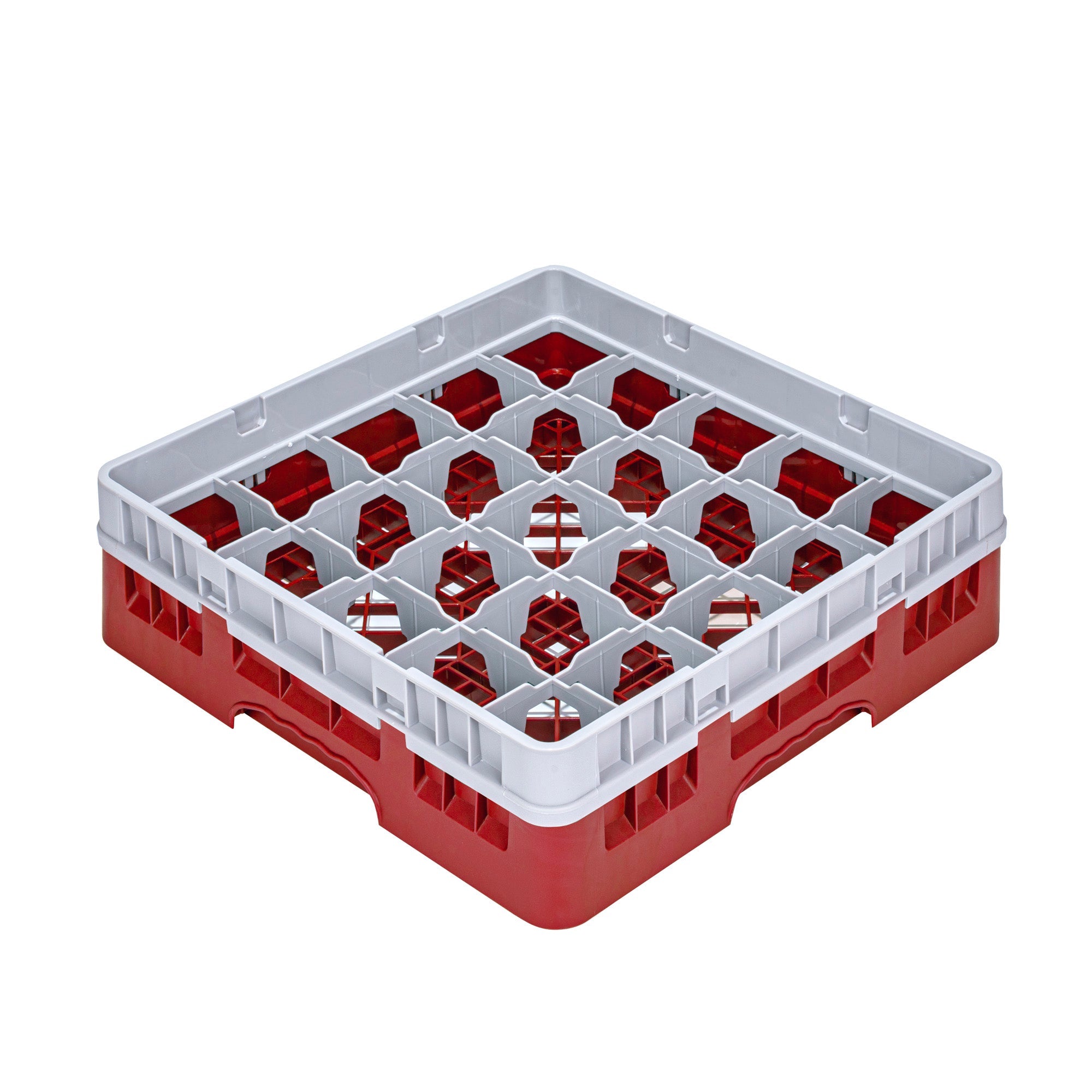 Clean Tek Professional Red Glass Rack - 25 Compartments, 1 Full Drop Extender - 19 3/4" x 19 3/4" x 5 3/4" - 1 count box