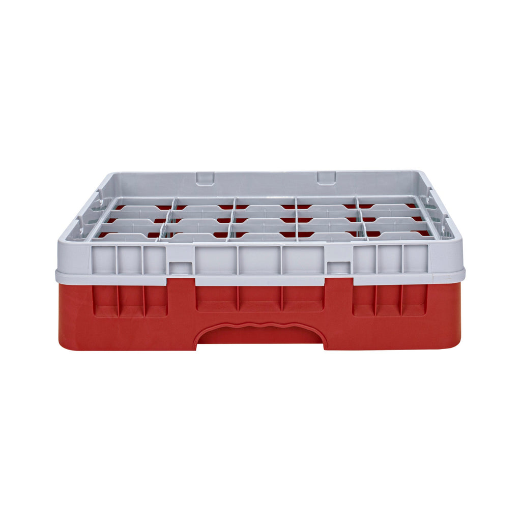 Clean Tek Professional Red Glass Rack - 25 Compartments, 1 Full Drop Extender - 19 3/4" x 19 3/4" x 5 3/4" - 1 count box