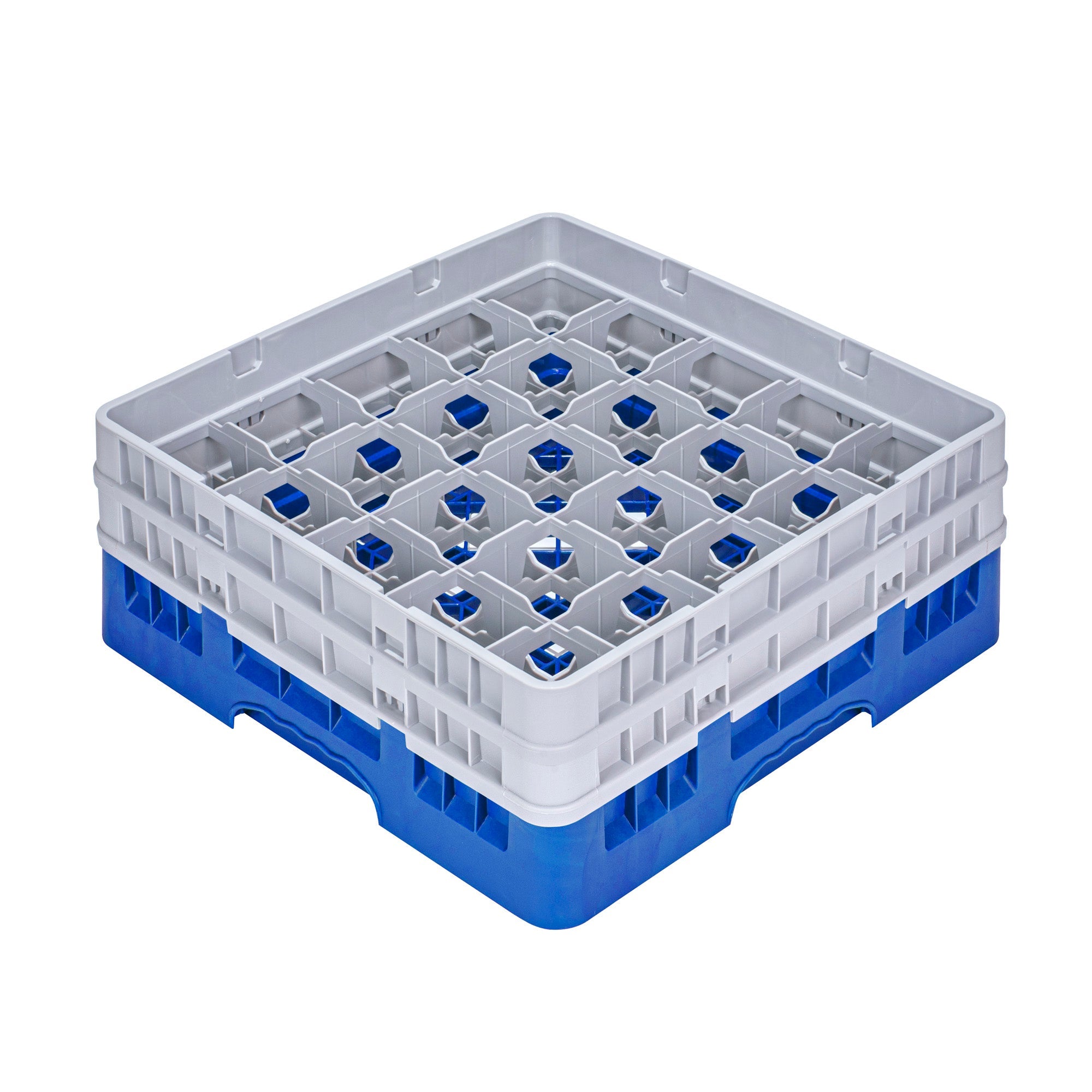 Clean Tek Professional Blue Glass Rack - 25 Compartments, 1 Full Drop and 1 Half Drop Extender - 19 3/4" x 19 3/4" x 7 1/4" - 1 count box