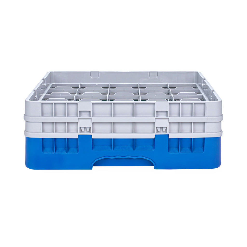 Clean Tek Professional Blue Glass Rack - 25 Compartments, 1 Full Drop and 1 Half Drop Extender - 19 3/4" x 19 3/4" x 7 1/4" - 1 count box