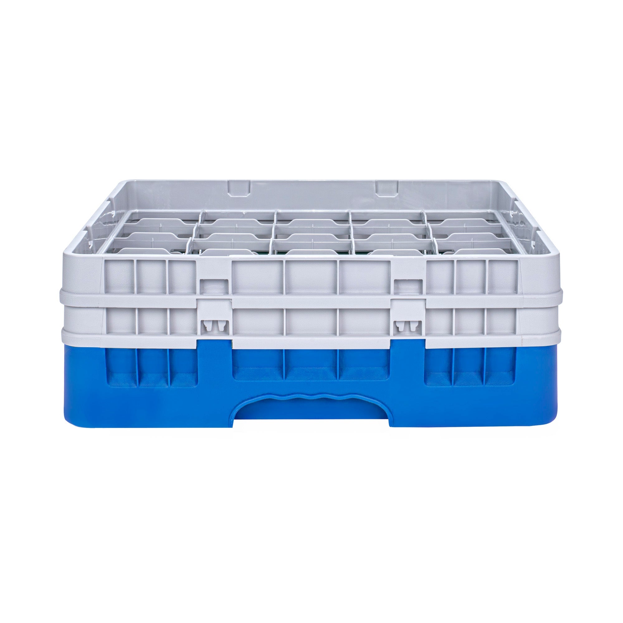 Clean Tek Professional Blue Glass Rack - 25 Compartments, 1 Full Drop and 1 Half Drop Extender - 19 3/4" x 19 3/4" x 7 1/4" - 1 count box