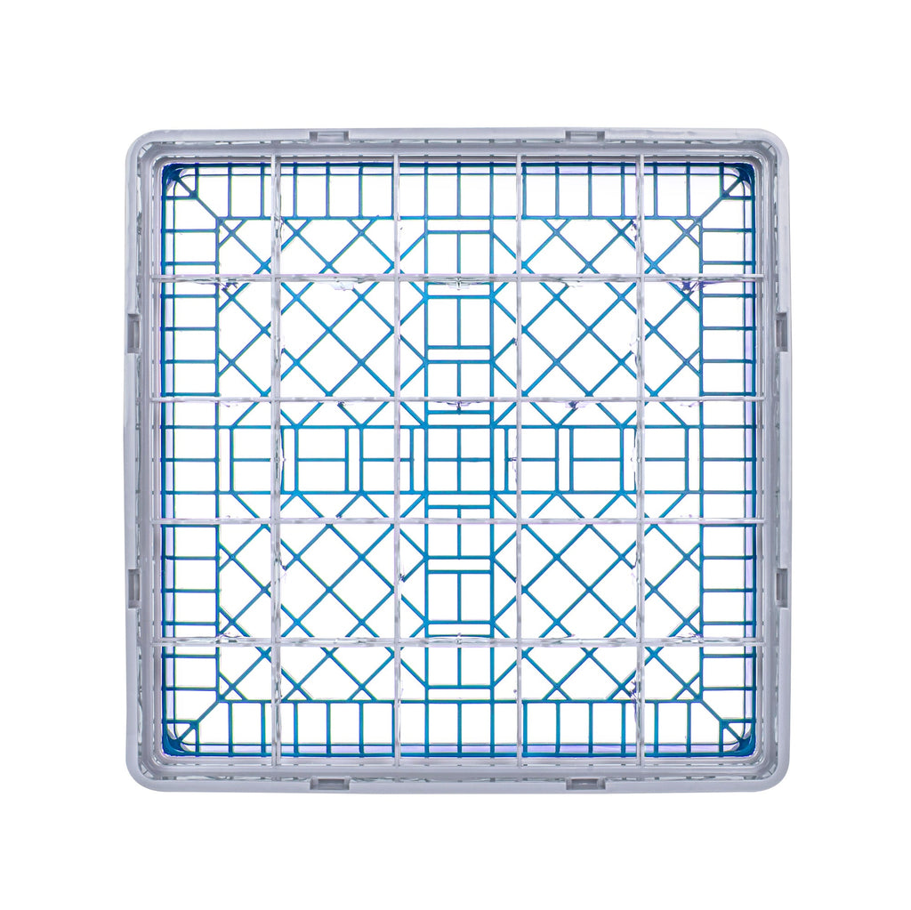 Clean Tek Professional Blue Glass Rack - 25 Compartments, 1 Full Drop and 1 Half Drop Extender - 19 3/4" x 19 3/4" x 7 1/4" - 1 count box