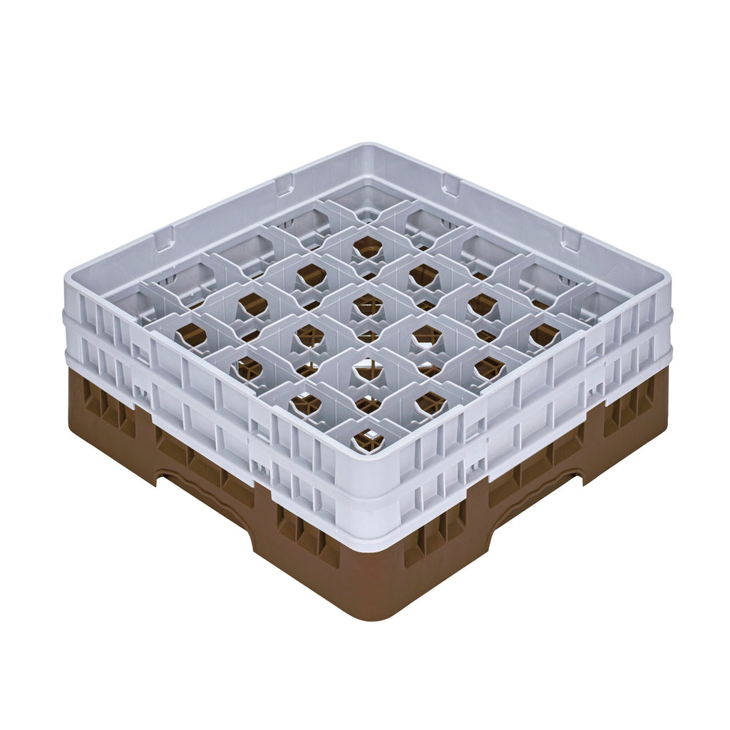 Clean Tek Professional Brown Glass Rack - 25 Compartments, 1 Full Drop and 1 Half Drop Extender - 19 3/4" x 19 3/4" x 7 1/4" - 1 count box