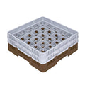 Clean Tek Professional Brown Glass Rack - 25 Compartments, 1 Full Drop and 1 Half Drop Extender - 19 3/4" x 19 3/4" x 7 1/4" - 1 count box