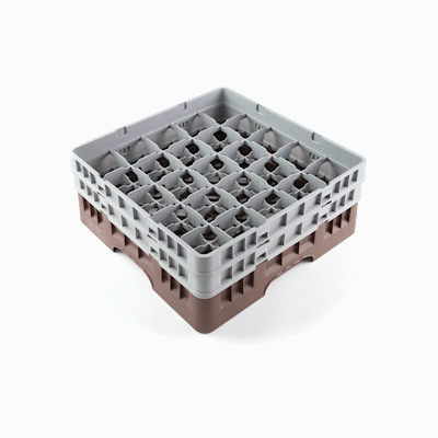 Clean Tek Professional Brown Glass Rack - 25 Compartments, 1 Full Drop and 1 Half Drop Extender - 19 3/4" x 19 3/4" x 7 1/4" - 1 count box