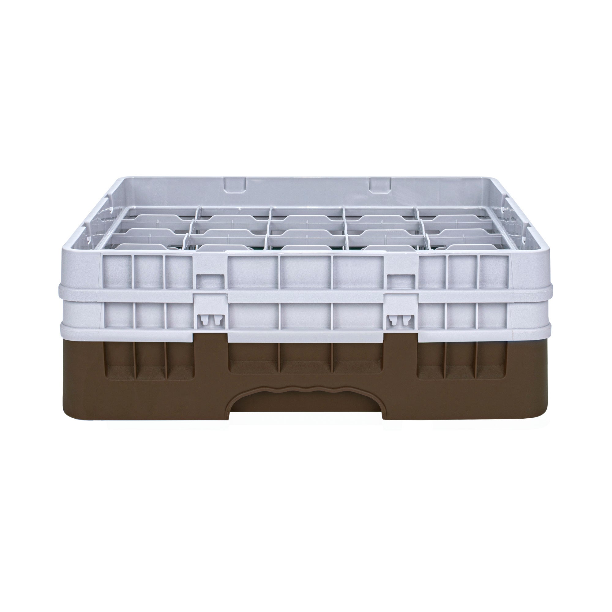 Clean Tek Professional Brown Glass Rack - 25 Compartments, 1 Full Drop and 1 Half Drop Extender - 19 3/4" x 19 3/4" x 7 1/4" - 1 count box