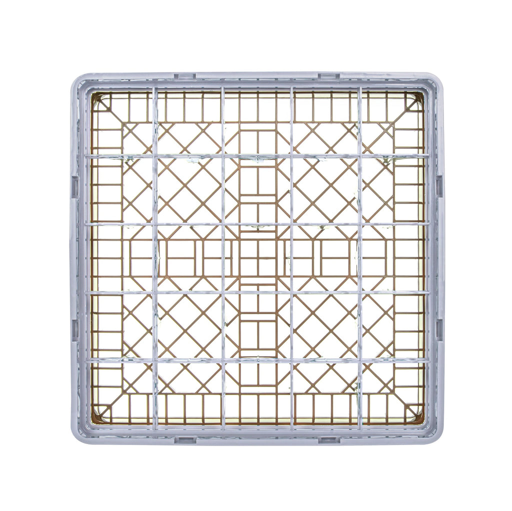 Clean Tek Professional Brown Glass Rack - 25 Compartments, 1 Full Drop and 1 Half Drop Extender - 19 3/4" x 19 3/4" x 7 1/4" - 1 count box