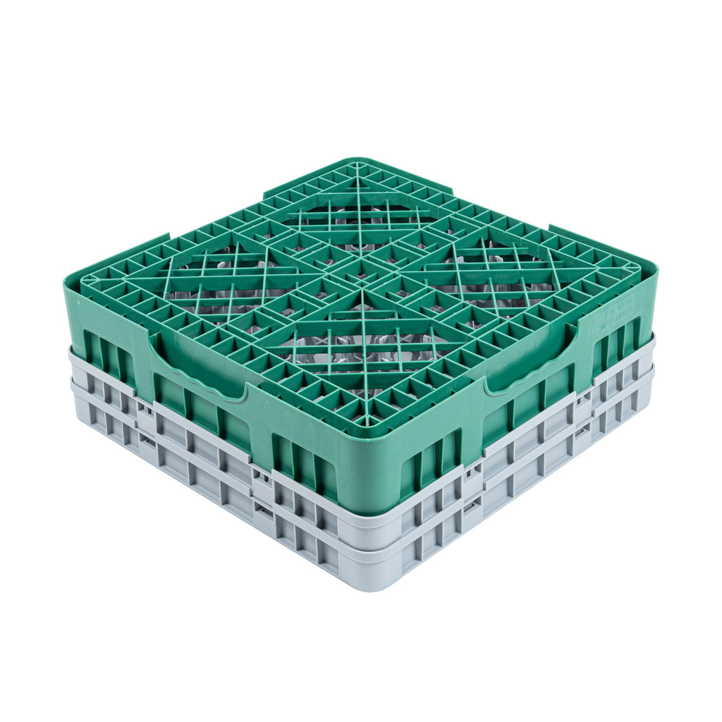 Clean Tek Professional Green Glass Rack - 25 Compartments, 1 Full Drop and 1 Half Drop Extender - 19 3/4" x 19 3/4" x 7 1/4" - 1 count box