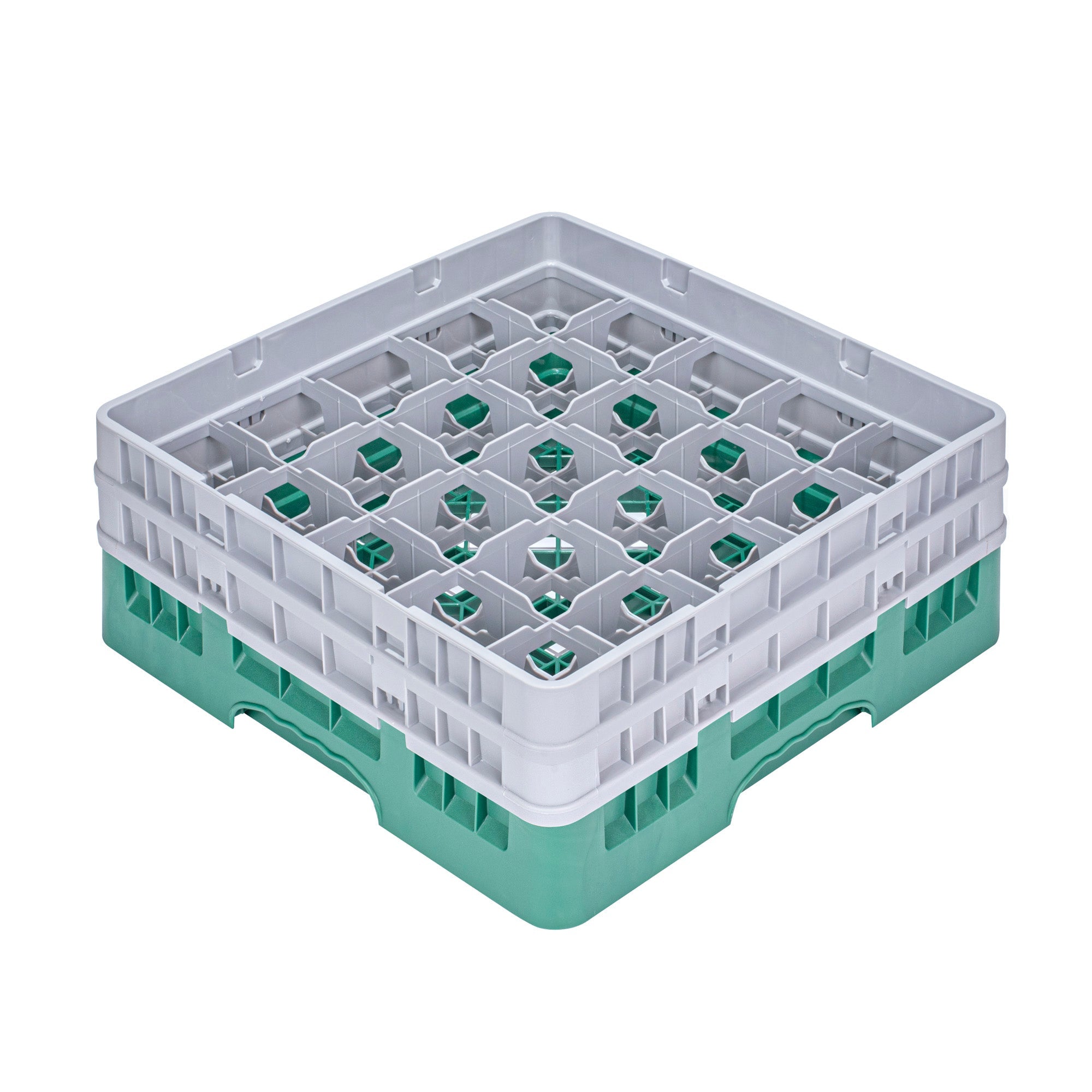 Clean Tek Professional Green Glass Rack - 25 Compartments, 1 Full Drop and 1 Half Drop Extender - 19 3/4" x 19 3/4" x 7 1/4" - 1 count box