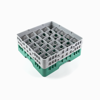 Clean Tek Professional Green Glass Rack - 25 Compartments, 1 Full Drop and 1 Half Drop Extender - 19 3/4" x 19 3/4" x 7 1/4" - 1 count box
