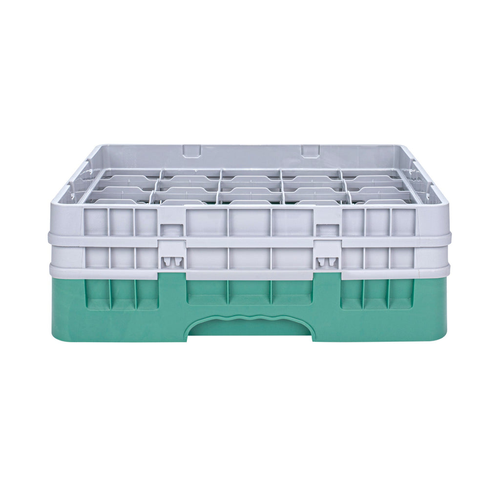 Clean Tek Professional Green Glass Rack - 25 Compartments, 1 Full Drop and 1 Half Drop Extender - 19 3/4" x 19 3/4" x 7 1/4" - 1 count box