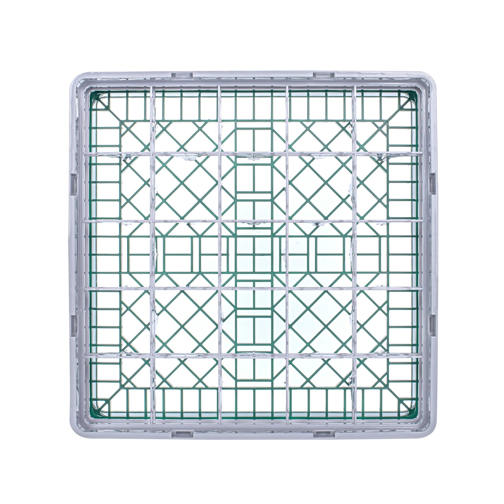 Clean Tek Professional Green Glass Rack - 25 Compartments, 1 Full Drop and 1 Half Drop Extender - 19 3/4" x 19 3/4" x 7 1/4" - 1 count box