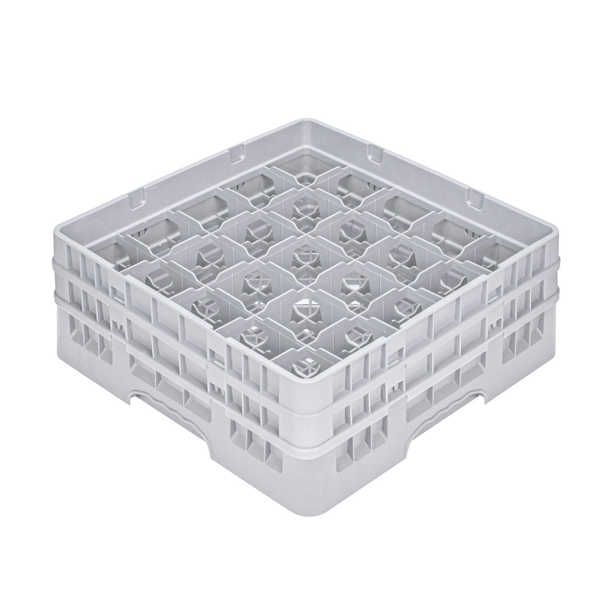 Clean Tek Professional Gray Glass Rack - 25 Compartments, 1 Full Drop and 1 Half Drop Extender - 19 3/4" x 19 3/4" x 7 1/4" - 1 count box
