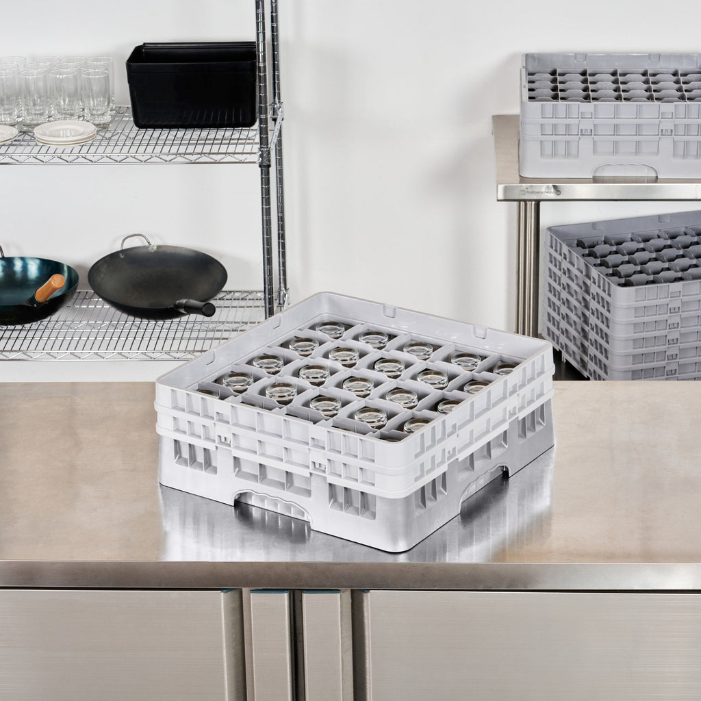 Clean Tek Professional Gray Glass Rack - 25 Compartments, 1 Full Drop and 1 Half Drop Extender - 19 3/4" x 19 3/4" x 7 1/4" - 1 count box
