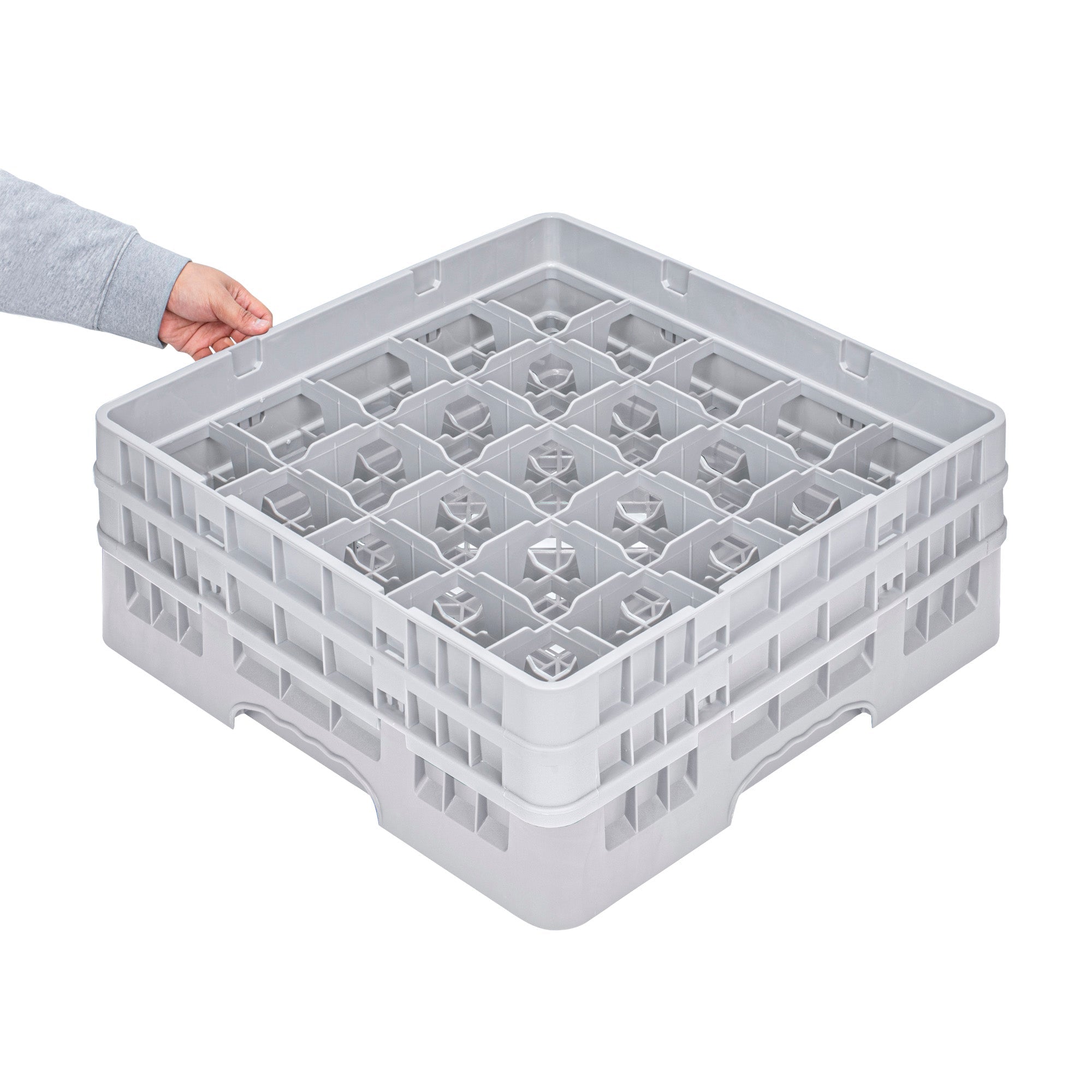 Clean Tek Professional Gray Glass Rack - 25 Compartments, 1 Full Drop and 1 Half Drop Extender - 19 3/4" x 19 3/4" x 7 1/4" - 1 count box