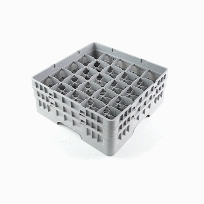 Clean Tek Professional Gray Glass Rack - 25 Compartments, 1 Full Drop and 1 Half Drop Extender - 19 3/4" x 19 3/4" x 7 1/4" - 1 count box