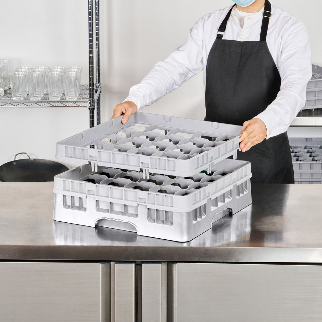 Clean Tek Professional Gray Glass Rack - 25 Compartments, 1 Full Drop and 1 Half Drop Extender - 19 3/4" x 19 3/4" x 7 1/4" - 1 count box