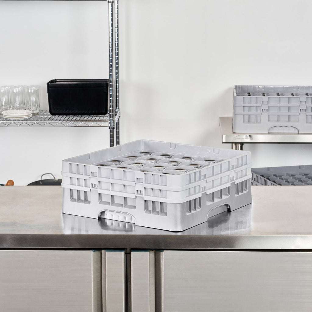 Clean Tek Professional Gray Glass Rack - 25 Compartments, 1 Full Drop and 1 Half Drop Extender - 19 3/4" x 19 3/4" x 7 1/4" - 1 count box