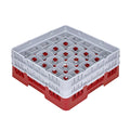 Clean Tek Professional Red Glass Rack - 25 Compartments, 1 Full Drop and 1 Half Drop Extender - 19 3/4" x 19 3/4" x 7 1/4" - 1 count box