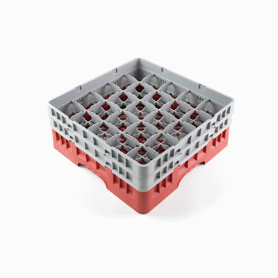 Clean Tek Professional Red Glass Rack - 25 Compartments, 1 Full Drop and 1 Half Drop Extender - 19 3/4" x 19 3/4" x 7 1/4" - 1 count box