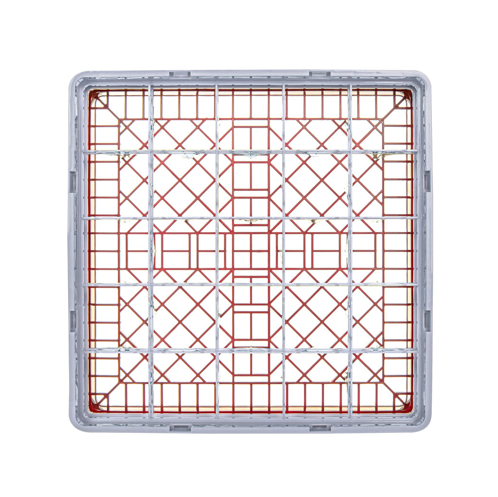 Clean Tek Professional Red Glass Rack - 25 Compartments, 1 Full Drop and 1 Half Drop Extender - 19 3/4" x 19 3/4" x 7 1/4" - 1 count box