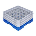 Clean Tek Professional Blue Glass Rack - 25 Compartments, 1 Full Drop and 2 Half Drop Extenders - 19 3/4" x 19 3/4" x 8 3/4" - 1 count box