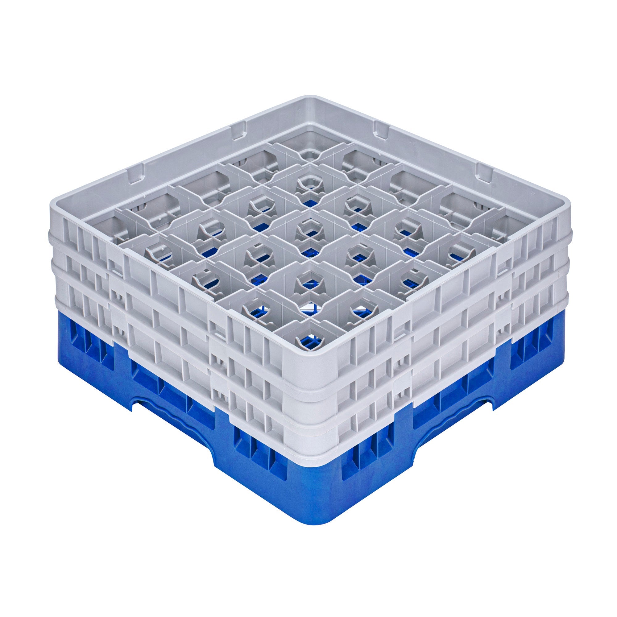 Clean Tek Professional Blue Glass Rack - 25 Compartments, 1 Full Drop and 2 Half Drop Extenders - 19 3/4" x 19 3/4" x 8 3/4" - 1 count box