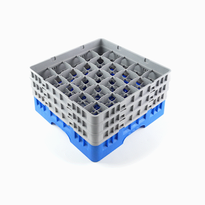 Clean Tek Professional Blue Glass Rack - 25 Compartments, 1 Full Drop and 2 Half Drop Extenders - 19 3/4" x 19 3/4" x 8 3/4" - 1 count box