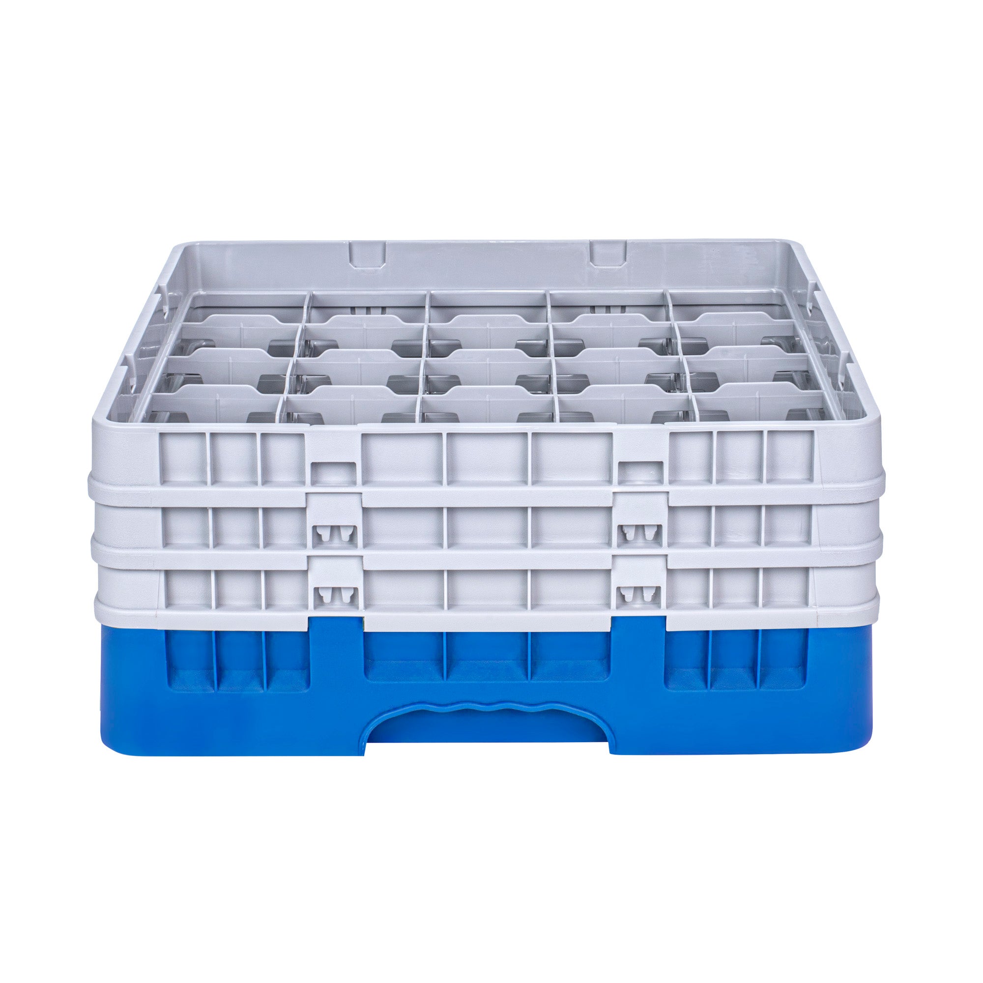 Clean Tek Professional Blue Glass Rack - 25 Compartments, 1 Full Drop and 2 Half Drop Extenders - 19 3/4" x 19 3/4" x 8 3/4" - 1 count box