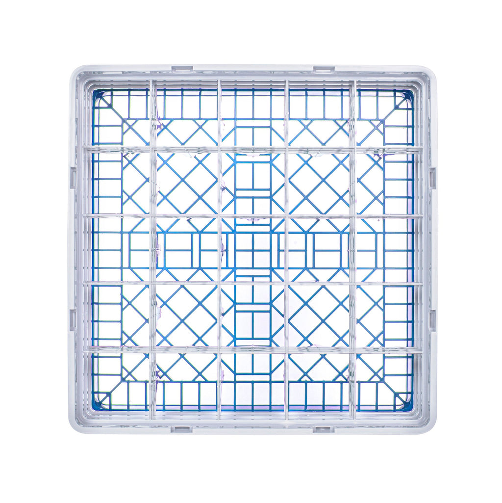 Clean Tek Professional Blue Glass Rack - 25 Compartments, 1 Full Drop and 2 Half Drop Extenders - 19 3/4" x 19 3/4" x 8 3/4" - 1 count box