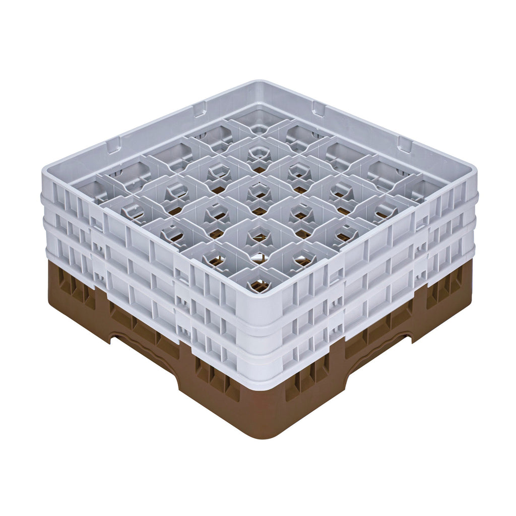 Clean Tek Professional Brown Glass Rack - 25 Compartments, 1 Full Drop and 2 Half Drop Extenders - 19 3/4" x 19 3/4" x 8 3/4" - 1 count box