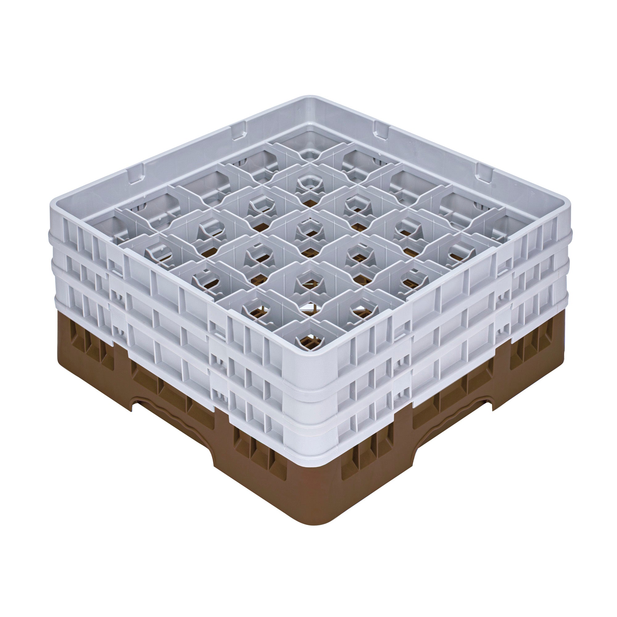 Clean Tek Professional Brown Glass Rack - 25 Compartments, 1 Full Drop and 2 Half Drop Extenders - 19 3/4" x 19 3/4" x 8 3/4" - 1 count box