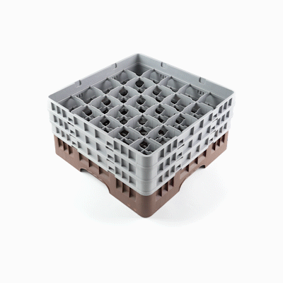 Clean Tek Professional Brown Glass Rack - 25 Compartments, 1 Full Drop and 2 Half Drop Extenders - 19 3/4" x 19 3/4" x 8 3/4" - 1 count box
